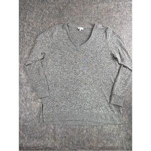 Lucky Brand Sweater Women XL Heather Grey Tight knit Long Sleeve V-Neck Pullover